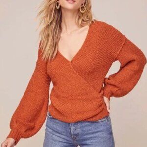 ASTR The Label Denali Wrap Balloon Sleeve Knit Sweater Terracotta Size Small